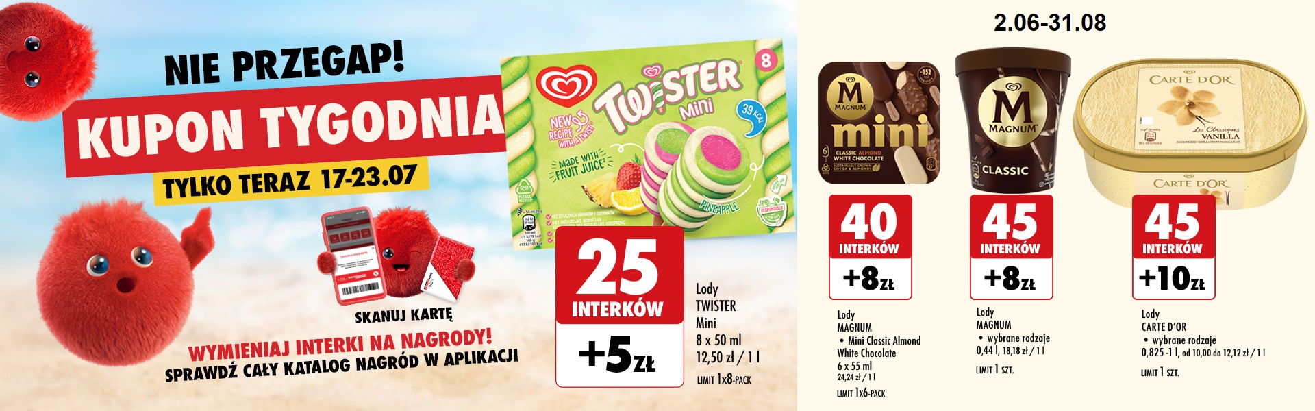Kupon tygodnia w intermarche lody twister za 25 interków + 5zł tylko od 17 do 23.07